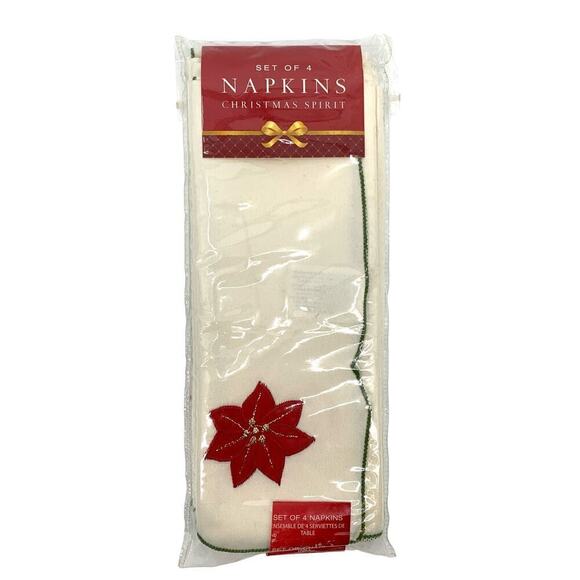 NWT Bed Bath & Beyond Christmas Spirit Poinsettia Napkins Set of Four-Old Stock - Picture 1 of 6
